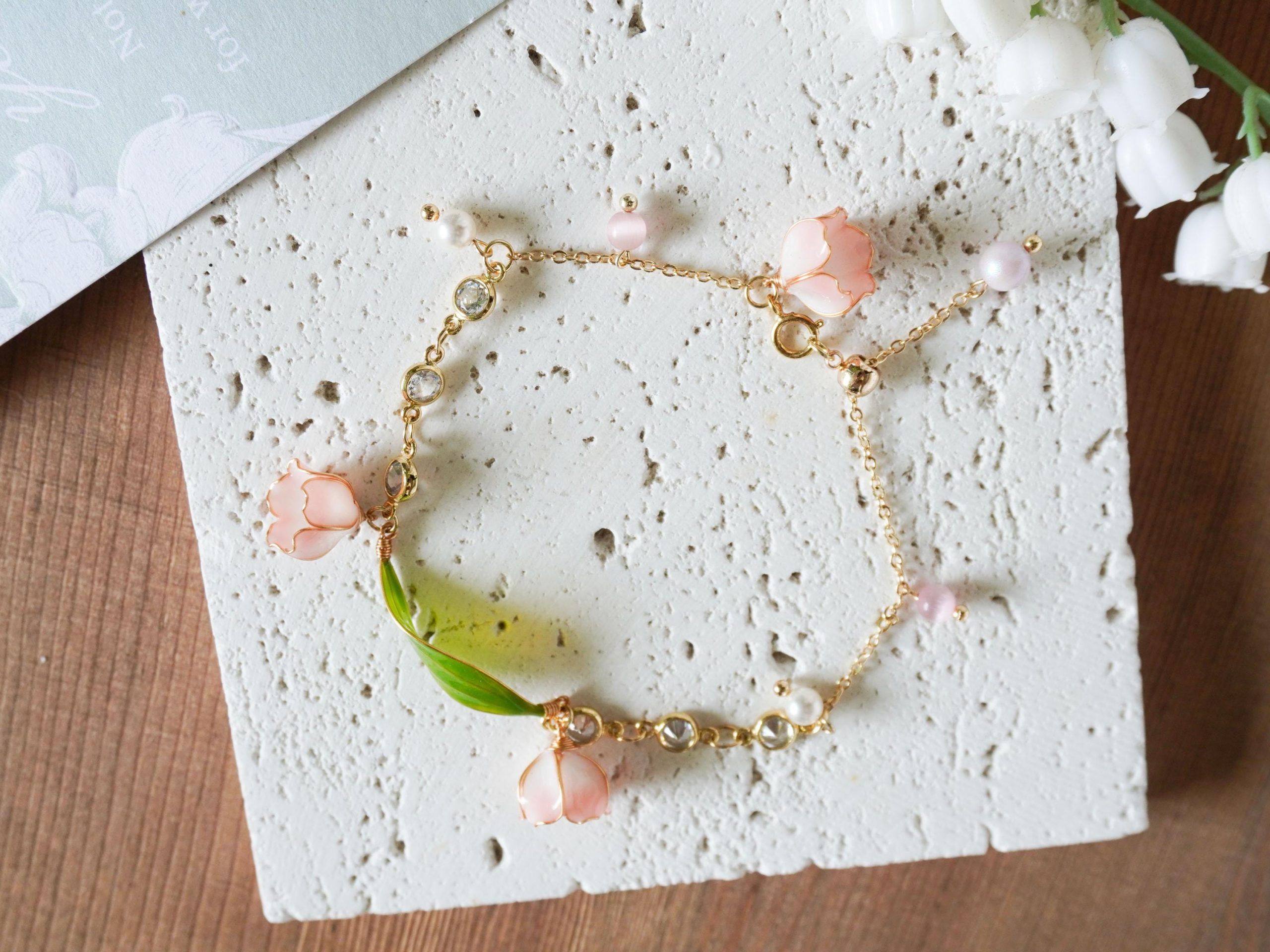 Lily Valley Flower Bracelet Original Handmade Copper Wire Lily Valley Flower Bracelet Original Handmade Copper Wire