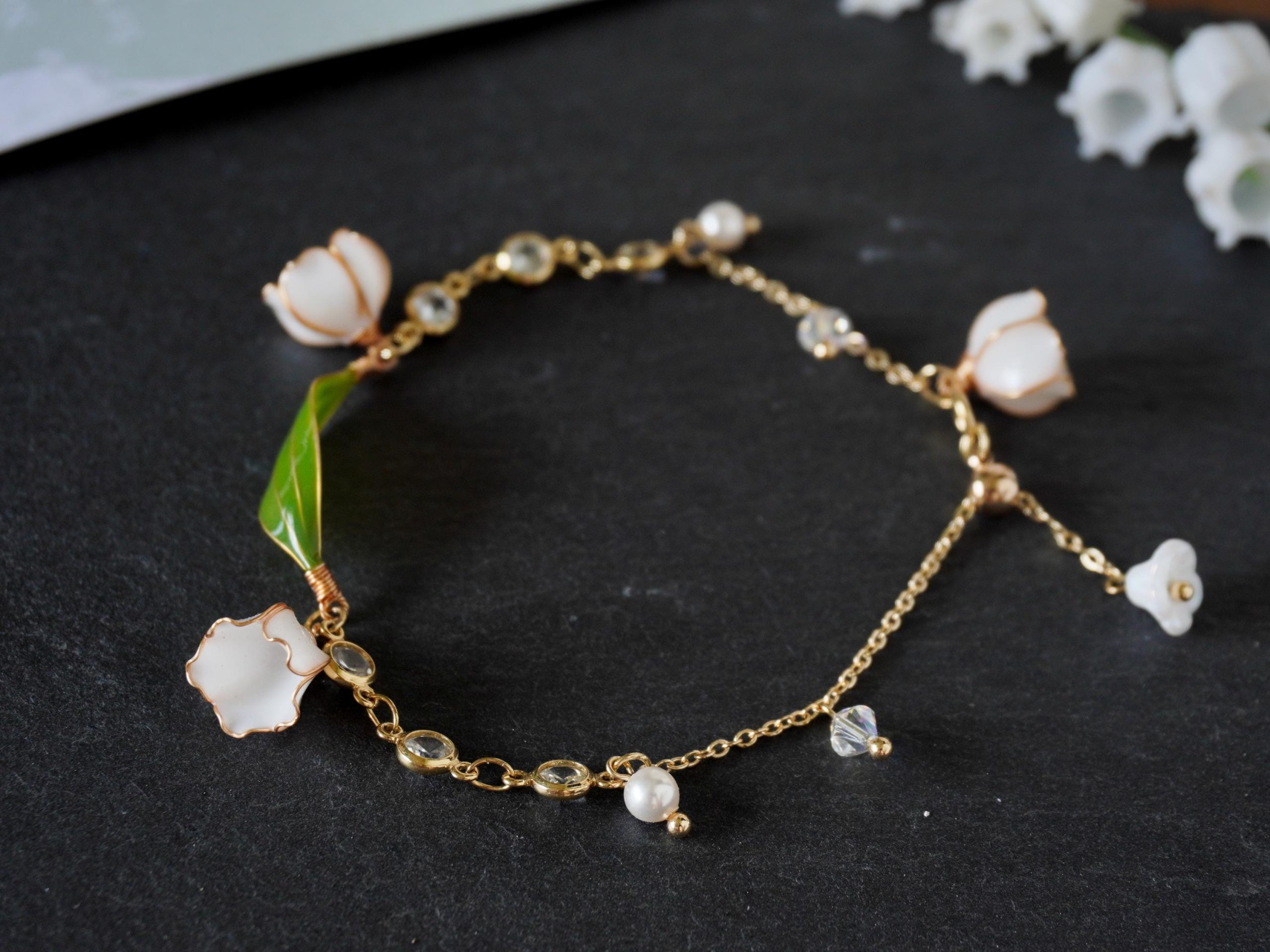 Lily Valley Flower Bracelet Original Handmade Copper Wire Lily Valley Flower Bracelet Original Handmade Copper Wire
