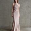 Elegant One Shoulder Ruched Satin Gown For Wedding